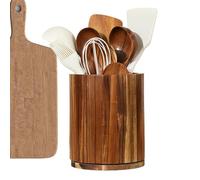 Kitchen Utensil Holder - 18.5x15cm Turntable Container, Solid Wood Countertop Caddy, Rotating Organizer with Wide Opening | Handy Storage Rack for Spatula Ladle Whisk Home Restaurant Meal Prep