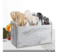 Kitchen Utensil Holder - 3 Compartments Kitchen Cabinet Shelf, Utensils Organizer | spiice Rack Organizer, Farmhouse Kitchenware Case with Handles, Divided Cutlery Box for Counter