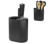 Kitchen Utensil Holder and Knife Block 2 in 1, Matt Black Organiser | Compact durable ABS countertop storage for spatulas, ladles and knives, 19.5x18x11.5 cm