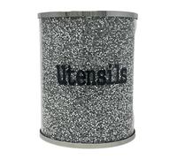 Kitchen Utensil Holder Caddy Large crushed Diamond Round Storage Holder Trimmings Crystal Filled Organizer-Silver Cylinder 6.3 Inches Height Gift Box