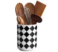 Kitchen Utensil Holder for Countertop， 6.4" Ceramic Utensil Holder Deep and Stable，Kitchen Utensil Organizer，Modern Checkered Utensil Holder for Kitchen Decor