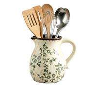 Kitchen Utensil Holder with Handle Ceramic Utensil Crock for Countertop Silverware Organizer for Kitchen Utensil Organizer Crock for Countertop Home Decor Vintage Spoon Tray Farmhouse Kitchen Decor