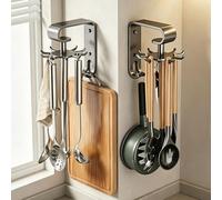 Kitchen Utensil Hook Rack, 360° Rotating Wall Mounted Holder with 8 Hooks, Space-Saving Organizer for Spoons, Pans, and Towels, Ideal Kitchen Storage Solution