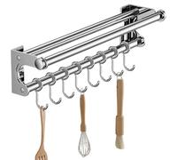 Kitchen Utensil Rack Wall Mount - 30/40/50cm Stainless Steel Rail With Hooks, No Drill Cutter Holder Pot Lid Cutting Board Storage Rack 304 Steel Hanging Organizer For Kitchen
