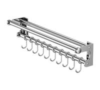 Kitchen Utensil Rack Wall Mount, Stainless Steel Cutter Organizer, Space Saving Rail with Hooks, No Drilling Storage Solution for Pot Lid Cutting Board Tools, Modern Kitchen Holder, Silver Size