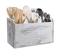 Kitchen Utensil Rack - Wooden Countertop Organizer | 3 Compartment Utensil Storage Box For Spatulas Spoons And Ladles, Rustic Cutlery With Drainage Holes, Housewarming Cooking Decor Gift