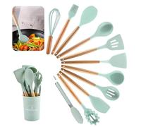 Kitchen Utensil Set, 12 PCS Silicone Cooking Utensils Set with Wooden Handle, Heat Resistant, Nonstick Cookware Tongs Spatula Spoon Set, Silicone Kitchen Utensils Set Suitable for Kitchen(Light Green)