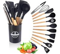 Kitchen Utensil Set 12 PCS Silicone Cooking Utensils Set with Wooden Handle Non-Stick Cooking Spoons Utensil Sets with Wooden Handles Kitchenware