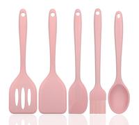 Kitchen Utensil Set 5 Pcs Silicone Cooking Utensils (1 × Solid Turner;1 × Slotted Turner;1 × Solid Spoon;1 × Spatula;1 × basting Brush) Heat Resistant Kitchen Tools Nonstick Non Scratch Cookware
