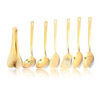 Kitchen Utensil Set 7pcs Stainless Steel Cooking Utensil Set Heavy Duty Kitchen Tool Spatula Kit Home Essentials New Home Must Have Dishwasher Safe(Golden)