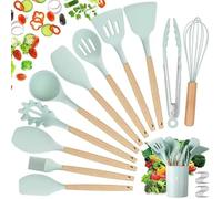 Kitchen Utensil Set, hicoosee 22 Pieces Silicone Cooking Utensils Set, Natural Wooden Handles Cooking Tool BPA Free Non Toxic Non Stick Heat Resistant Silicone Kitchen Gadgets Utensil Set, Green 01