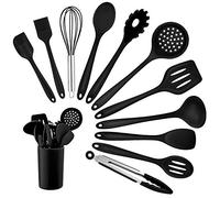 Kitchen Utensil Set, Homikit 12 Piece Cooking Utensils, Silicone Kitchen Utensils Set with Holder, Heat Resistant Kitchen Tools Include Spoons Turner Spatula Ladle Tong for Non-Stick Cookware, Black