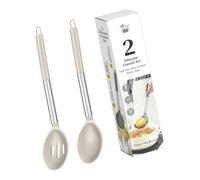 Kitchen Utensil Spoon Pair Silicone Cooking and Serving Spoon Set with Loop End Handles for Everyday Meals Kitchen Cooking Slotted Serving Silicone Utensil Pair Metal Handle Loop Handle Soup Stirring