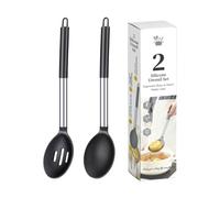 Kitchen Utensil Spoon Pair Silicone Cooking and Serving Spoon Set with Loop End Handles for Everyday Meals Kitchen Cooking Slotted Serving Silicone Utensil Pair Metal Handle Loop Handle Soup Stirring