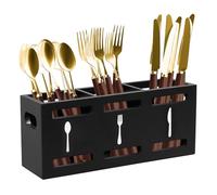 Kitchen Utensils Holder, Cooking Utensil Organizer with 3 Compartment and Drainage Bottom,Wood Utensil Organizer for Kitchen Counter, Farmhouse Cooking Tools Storage for Countertop,25.5x8.7x11cm