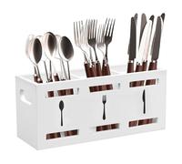 Kitchen Utensils Holder, Kitchen Cooking Utensil Organizer with 3 Compartment and Drainage Bottom,Wood Utensil Organizer for Counter, Farmhouse Cooking Tools Storage for Countertop, 25.5x8.7x11cm