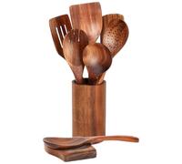 Kitchen Utensils, Serving and Mixing Accessories Made of 9 Pieces, Wooden Cooking Utensils, Kitchen Spoon, for Party, Meal Preparation, Home, Student Dorm, Holiday, Dinner