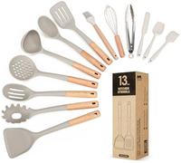 Kitchen Utensils Set, 13PCS Silicone Cooking Utensils, Heat Resistant Kitchen Utensil Spatula Set for Nonstick Cookware, Wooden Handles Kitchen Gadgets Tools Set