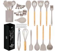 Kitchen Utensils Set - 33 pcs Non-Stick Heat Resistant Cooking Utensils Set - Spoons Turners Spatula Ladle Set - Kitchen Tools Gadgets Accessories Silicone Set - Stone