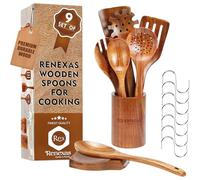 Kitchen Utensils Set, 9 Piece Teak Wooden Utensil Set for Cooking, Premium Teak Cooking Utensils, Non Toxic Wooden Spoons & Spatulas, Heat Resistant Kitchen Tools for Nonstick Cookware