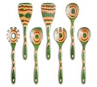 Kitchen Utensils Set for Cooking, NAYAHOSE 7 Pcs Pakkawood Wooden Cooking Spoons & Spatulas with Spoon Rest, Safe for Non-Stick Cookware, Housewarming Kitchen Gift (Green Spoon-7pcs)
