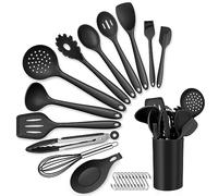 Kitchen Utensils Set, HaWare 13 Piece Silicone Cooking Utensils Set with Holder, Kitchen Tools Include Turner Spatula Spoon, Non-Stick Cookware Friendly & Heat Resistant, Dishwasher Safe-Black
