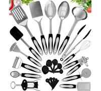 Kitchen Utensils Set - Non-Stick Heat Resistant Cooking Utensils Set - Spoons Turners Spatula Ladle Set - Kitchen Tools Gadgets Accessories (40 pcs Stainless Steel Set)