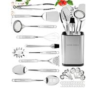 Kitchen Utensils Set - Non-Stick Heat Resistant Cooking Utensils Set - Spoons Turners Spatula Ladle Set - Kitchen Tools Gadgets Accessories (32 pcs Stainless Steel Set)