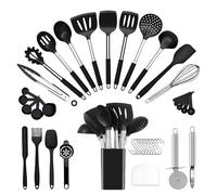 Kitchen Utensils Set Silicone Cooking, 40 Pcs Black Stainless Steel Metal, Spaghetti Spoon Cookware Utensils, Rubber Tools Nonstick Kitchenware Can Withstand Temperatures Up To 446°F, Dishwasher Safe