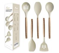 Kitchen Utensils Set, Silicone Cooking Utensils Set,Non-Stick Silicone Spatula Set with Natural Acacia Hard Wood Handle, 5 Piece, Upgraded Thickened Cookware