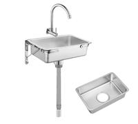 Kitchen Utility Sink,Stainless Steel Sink Wall-Mounted Kitchen Washbasin Basin with Tap and Drain Commercial for Catering, Kitchen, Bathroom (36x25cm/14.2x9.8in)