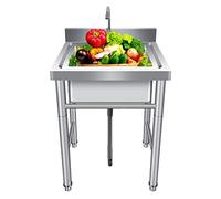 Kitchen Utility Sink Utility Sink Freestanding Single Bowl Stainless Steel Commercial Kitchen Laundry Tub Hand Basin with Faucet for Garage Restaurant Room Indoor Outdoor