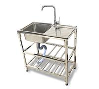 Kitchen Utility Sink with Faucets,Catering Single Bowl Sink with Storage Shelf, 304 Stainless Steel Free-Standing Heavy-Duty Bar Catering Sink,Suitable for Farmhouse Laundry Room Indoor and Outdoor(Si