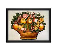 Kitchen Vintage Basket Fruit Flowers Painting Large Framed Art Print Poster Wall Decor 18x24 in