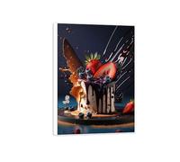 Kitchen Wall Art Picture. Print on Canvas. Chocolate Cake 2. Modern Dining Room Restaurant Decoration Painting 42x30cm White Frame