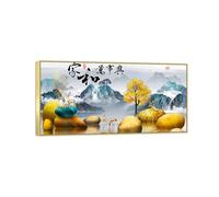 Kitchen Wall Art Picture. Print on Canvas. Deer Tree Mountain Stone. Painting for Living Dining Room Restaurant Home Decoration 120x60cm Gold Frame