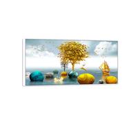 Kitchen Wall Art Picture. Print on Canvas. Deer Tree Stone. Painting for Living Dining Room Restaurant Home Decoration 80x40cm White Frame