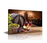Kitchen Wall Art Red Wine Cellar Pictures Wooden Barrel and Fruit Grape Paintings for Living Room 1 Panel Canvas Artwork Home Modern Decor Giclee Framed Posters and Prints Ready to Hang 24x16 in