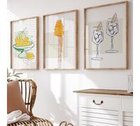 Kitchen Wall Art, Set of 3 posters, Pasta lover, Cocktail drinks, Lemon Print, UNFRAMED | A3, A4 (A4)