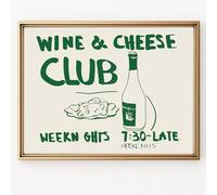 Kitchen Wall Art Trendy Poster Wall Decor Hand Drawn Wine And Cheese Club Horizontal Poster Wine Club Painting Print Vintage Kitchen Food Artwork For Home Bar Cart Dining Room Decor, 12"x16" Unframed