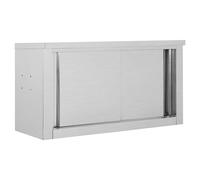 Kitchen Wall Cabinet 90x40x50 cm Stainless Steel Wall-Mounted Sliding Doors Unit