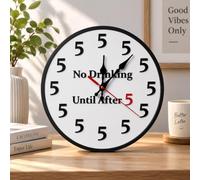 Kitchen Wall Clocks, No Drinking Until After Five Wall Clock,Funny Design Round Wall Clock,for Office Home Kitchen Living Room Bedroom Bedroom (2PCs)