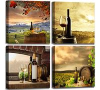 Kitchen Wall Decor Canvas Art for Dining Room, Farmhouse Rustic Paintings Vintage Fruit Red Wine Pictures Realism Colorful Artwork Prints for Bar Living Room Decoration - 12"x12"x4 Pcs