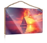 Kitchen Wall Sign Sailboat On Calm Water at Sunset Wooded Sign Door Decor Sign Welcome Sign(23X35CM)