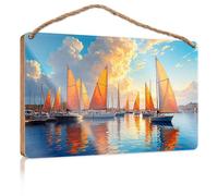 Kitchen Wall Sign Sailboats with Colorful Sails at Sunset Wooded Sign Door Decor Sign Welcome Sign(20X30CM)
