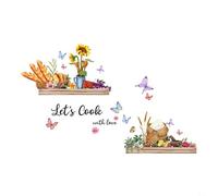 Kitchen Wall Stickers with Fork Vase Butterfly Design, Self-Adhesive PVC Decals for Restaurant Home Decoration, Reble Utensil Motif Vinyl Art for Kitchen Background Walls(MS3020-YL)