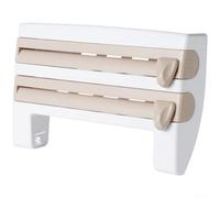 Kitchen Wall Storage Unit for Plastic Wrap Aluminum Foil and Wax Paper with Dual Mode Cutting and Roll Support (Khaki Color)