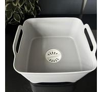 Kitchen Washing Up Bowl with Handles and Drain Plug, White, Plastic, grey and white