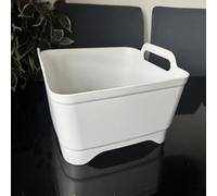 Kitchen Washing Up Bowl with Handles and Drain Plug, White, Plastic, white and dark green,