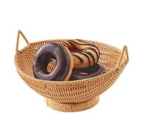 Kitchen Wicker Basket - Pantry Organizer | Wicker Baskets Imitation Rattan Storage Dish | Bread Baskets for Table | Rustic Serving Tray with Handles for Bread Snack Vegetable